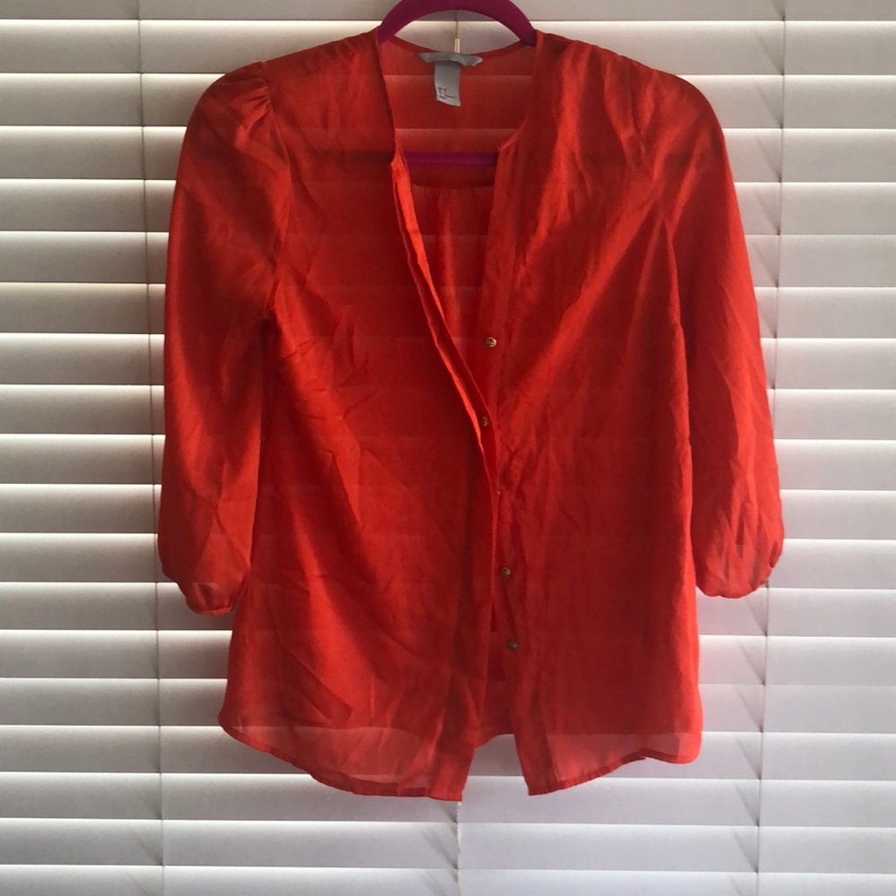 H&M red orange blouse with gold detailing size 6